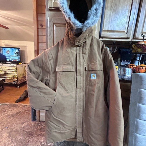 Vintage Carhartt Chore barn duck cloth coat with fur hood made in USA CQ196 - Picture 5 of 16